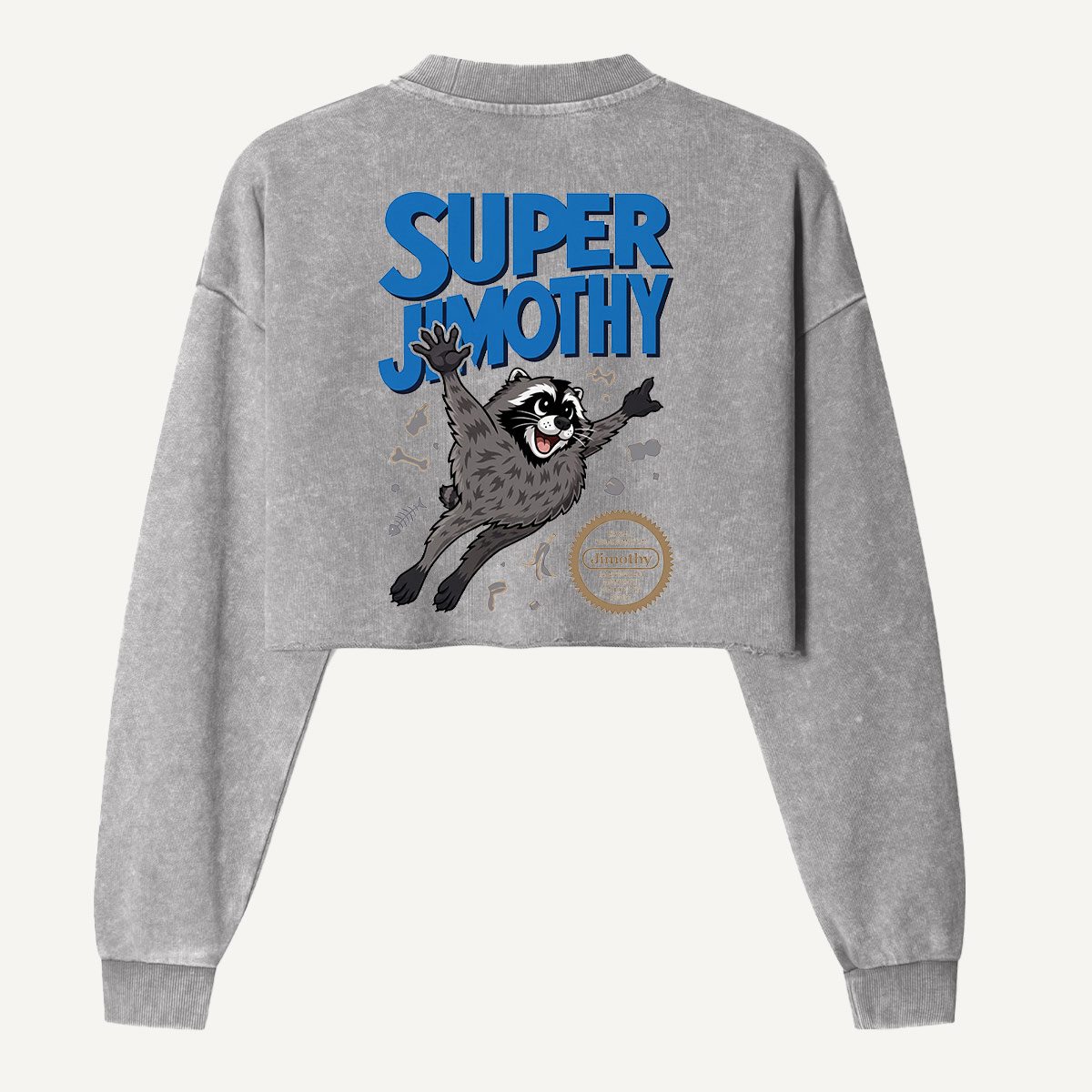 Super Jimothy Flying Raccoon Women's Washed Cropped Sweatshirt