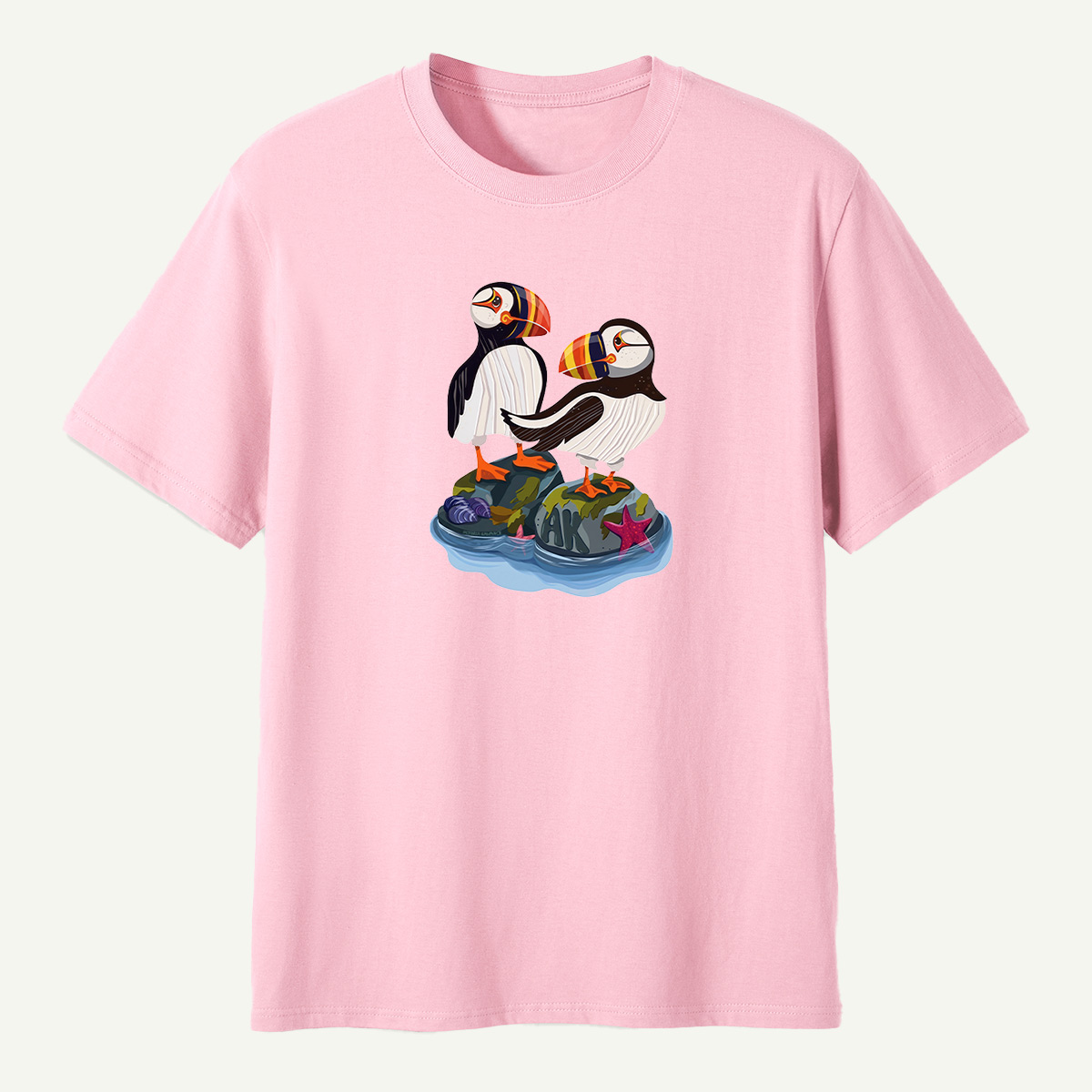 Alaska Puffin Pair Rocky Coast Marine Wildlife T-Shirt