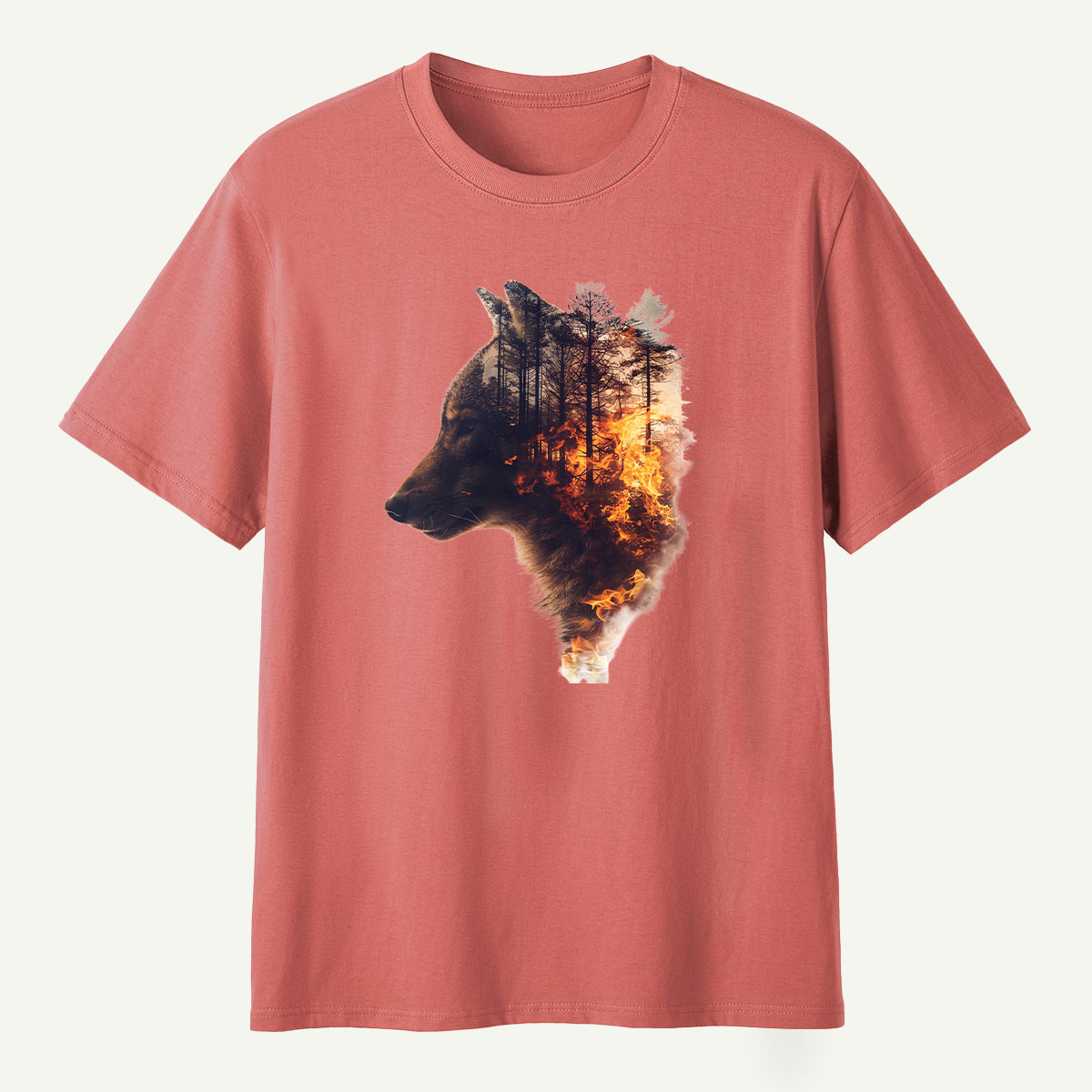 Wolf Forest Fire Double Exposure T-Shirt