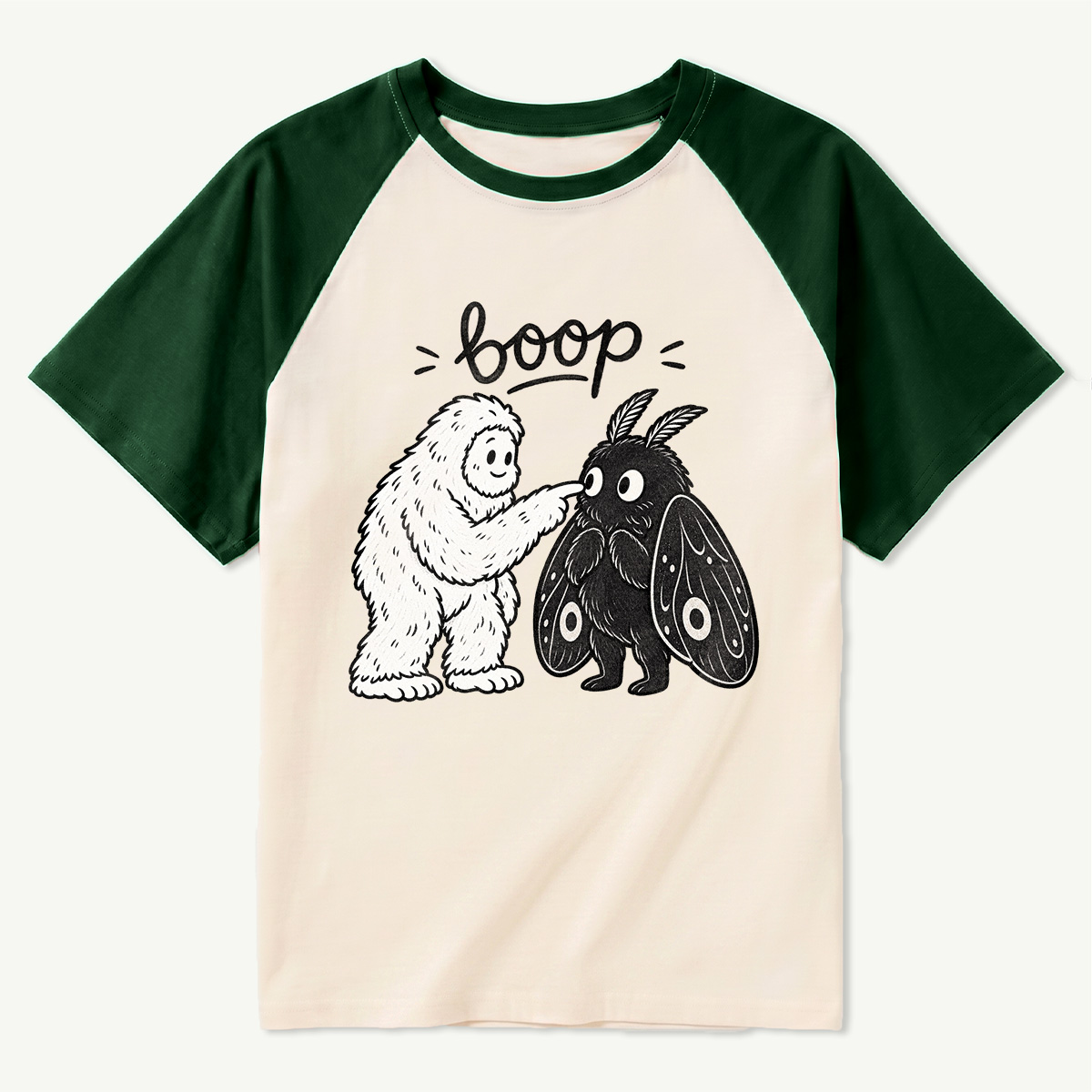 Boop Bigfoot And Mothman Cute Encounter Raglan T-Shirt