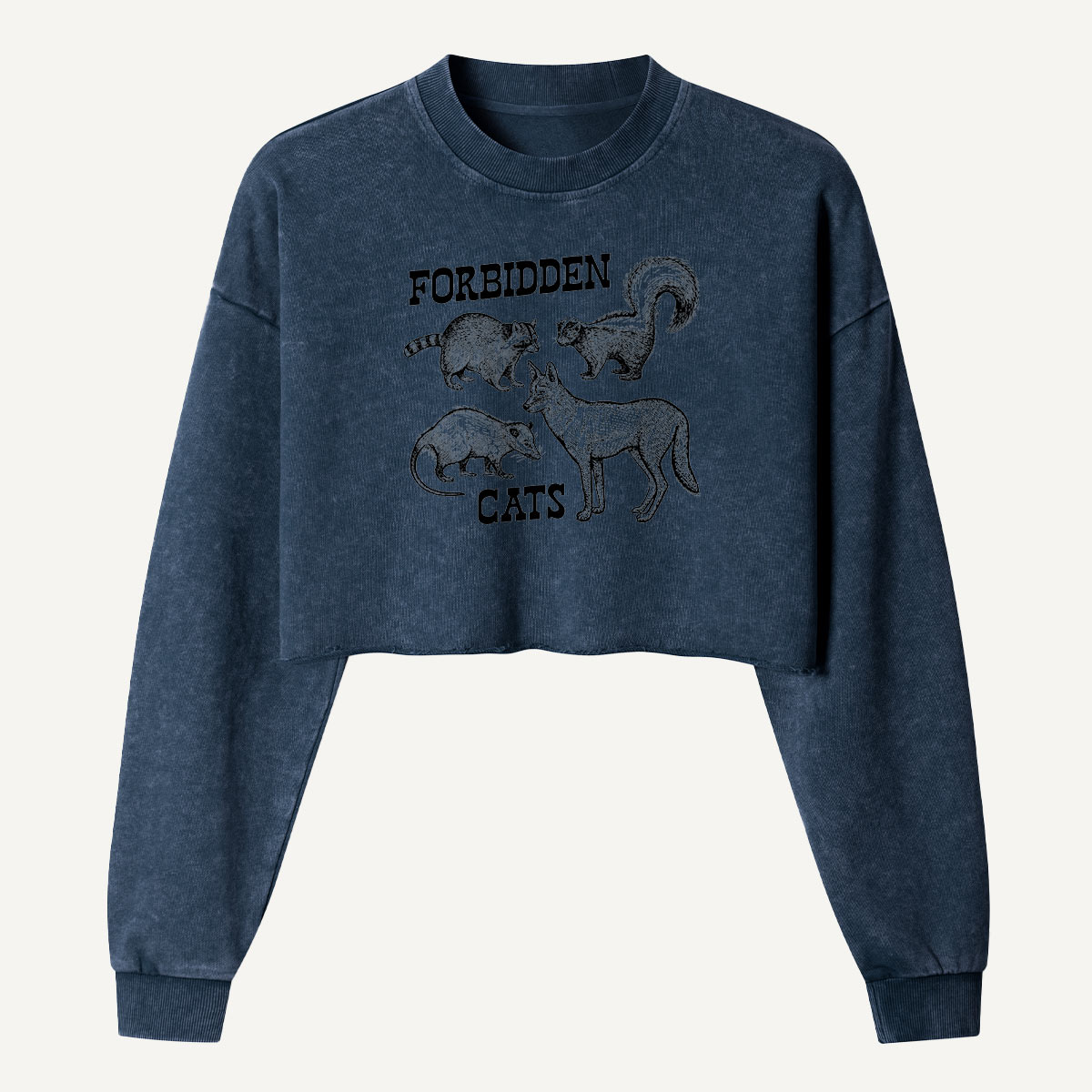 Forbidden Cats Woodland Misfits Women's Washed Cropped Sweatshirt