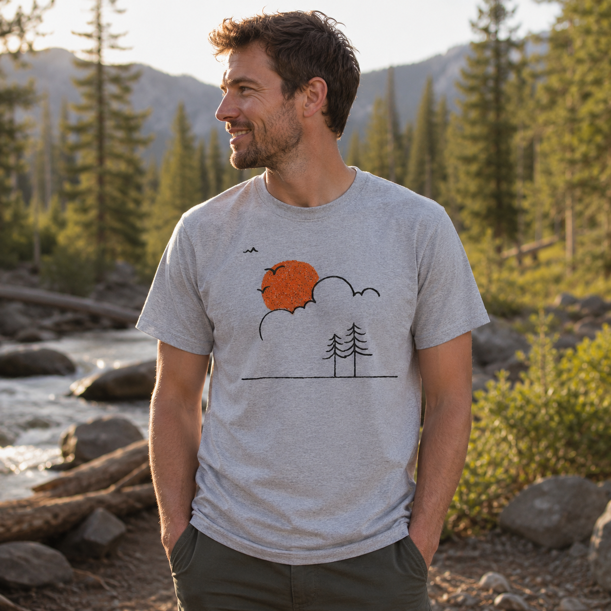 Minimal Sunset Pine Trees T-Shirt