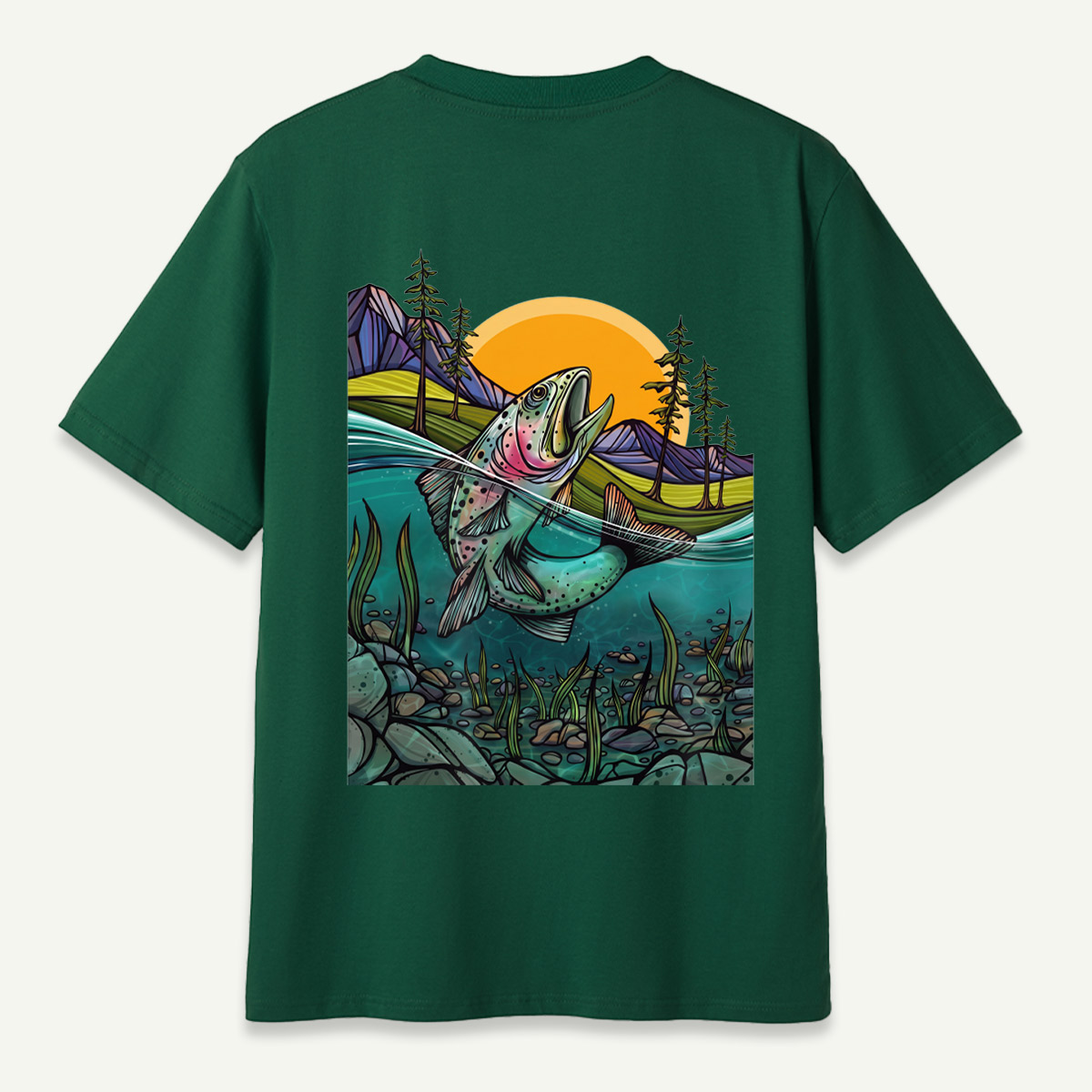 Leaping Trout River Mountain Sunset Landscape T-Shirt