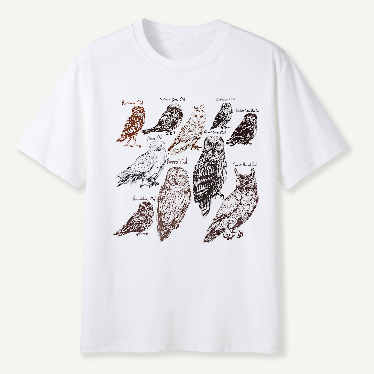 Illustrated Owl Species Nature T-Shirt
