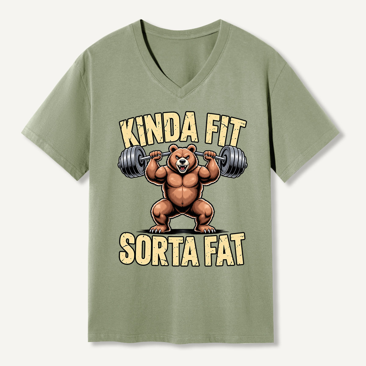 Kinda Fit Sorta Fat Muscle Bear Humor V-neck T-Shirt