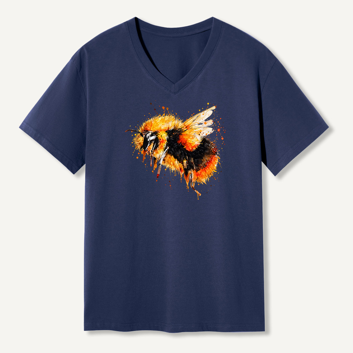 Bumblebee Watercolor Splash Illustration V-neck T-Shirt