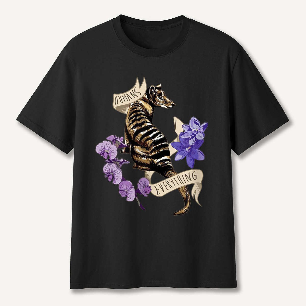 Humans Ruin Everything Thylacine Flowers T-Shirt