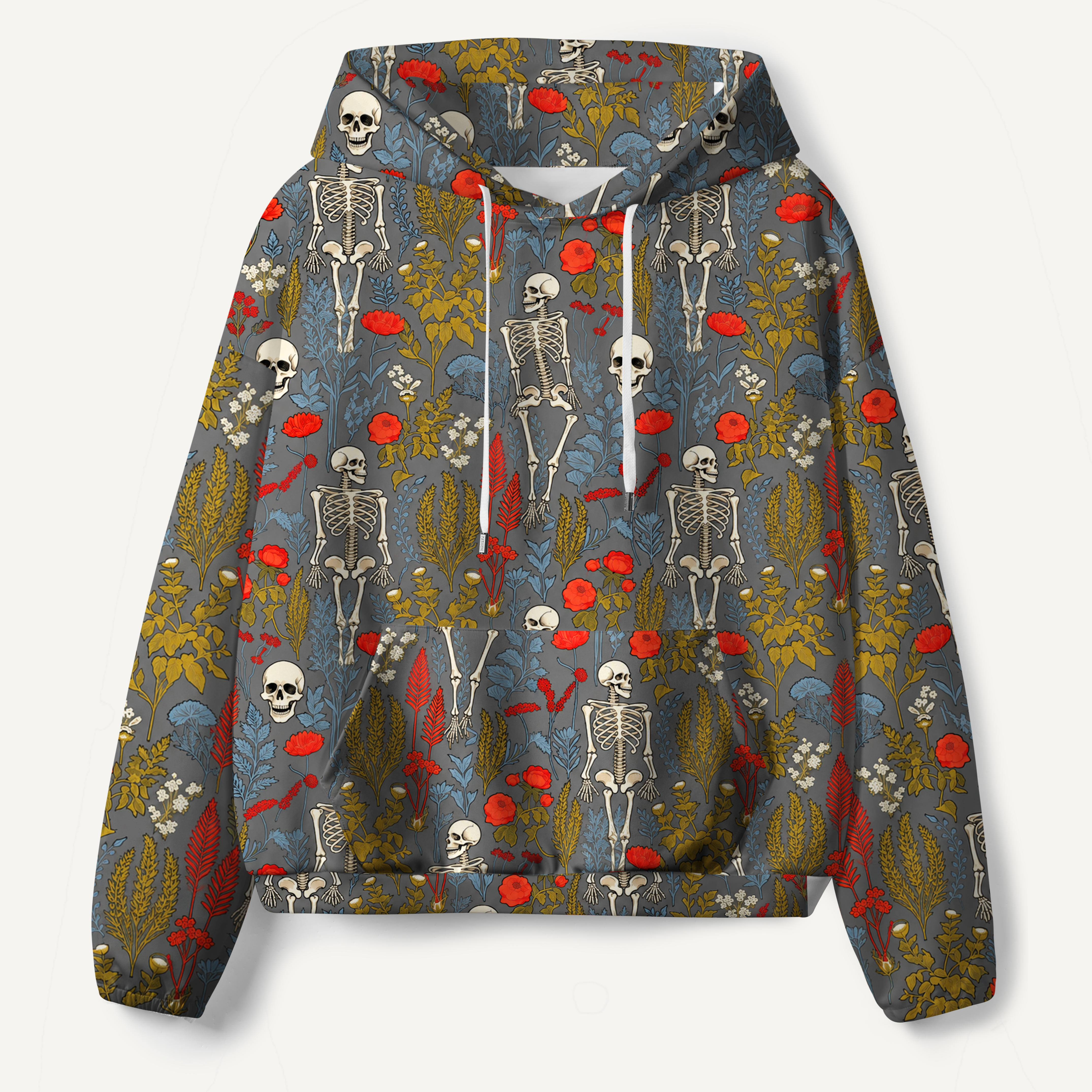 Gothic Skeleton Floral Pattern All-over Printed Hoodie
