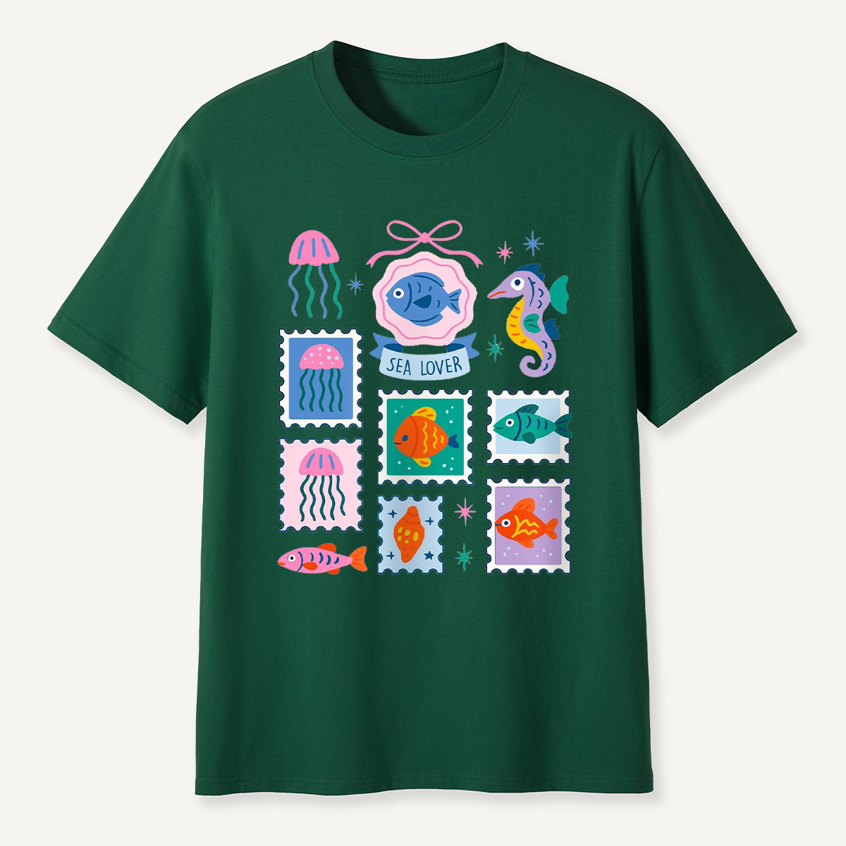 Sea Lover Stamp Ocean Animal Identification Guide T-Shirt