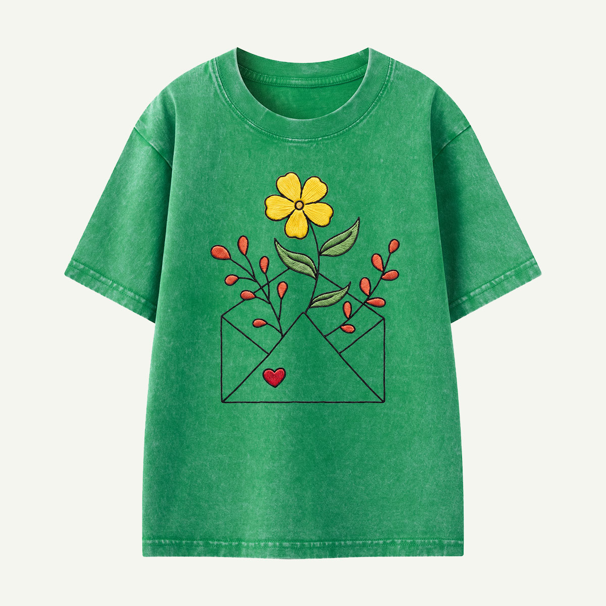 Floral Envelope Love Letter Kids Washed T-Shirt