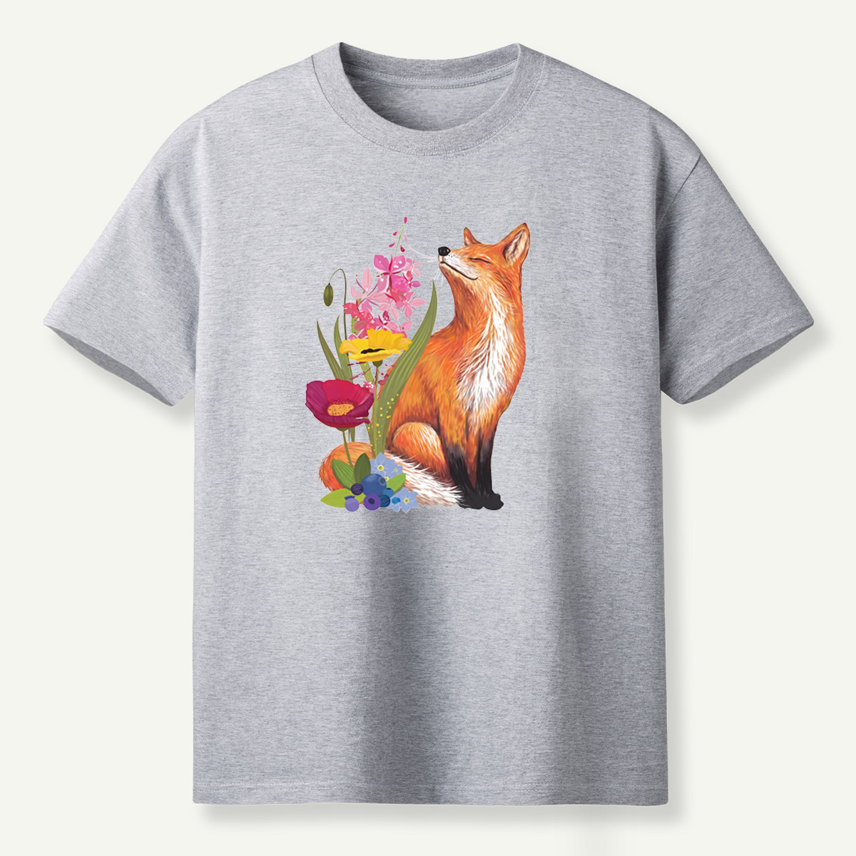 Red Fox Wildflower Blueberry Botanical Garden T-Shirt
