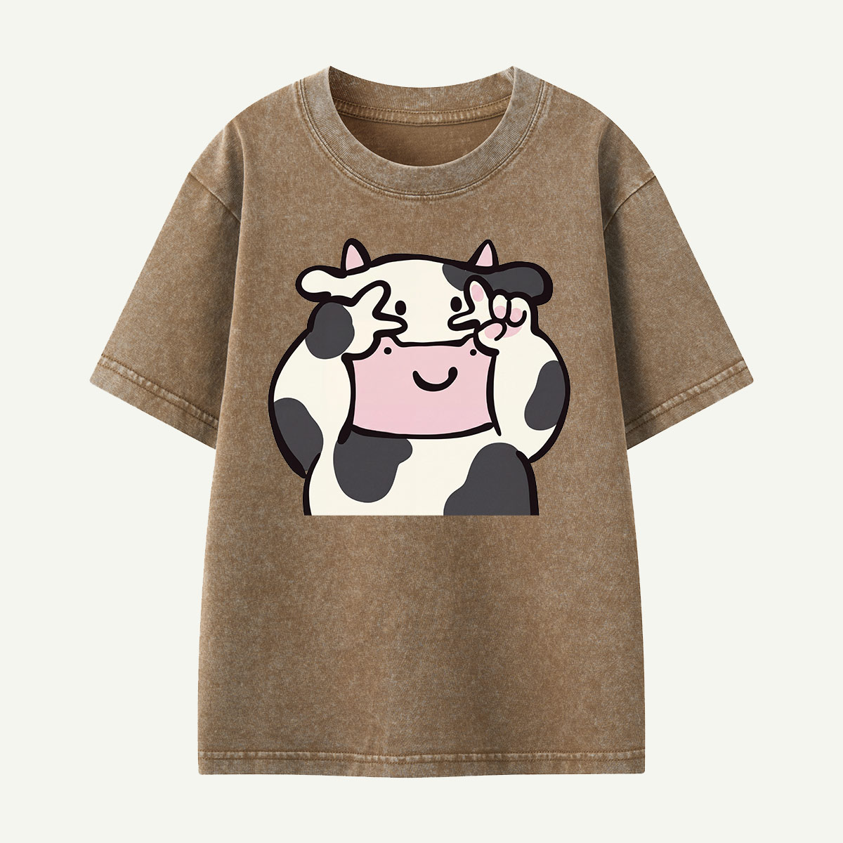 Peekaboo Cow Cute Cartoon Kids Washed T-Shirt