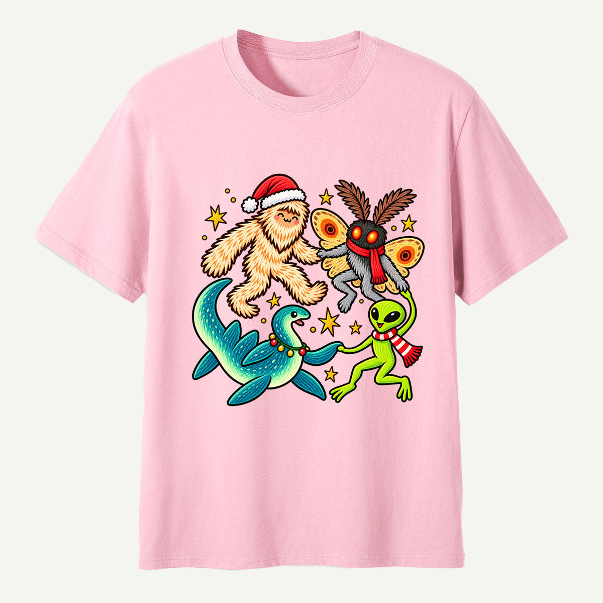 Christmas Cryptid Party Bigfoot Mothman Nessie And Alien T-Shirt