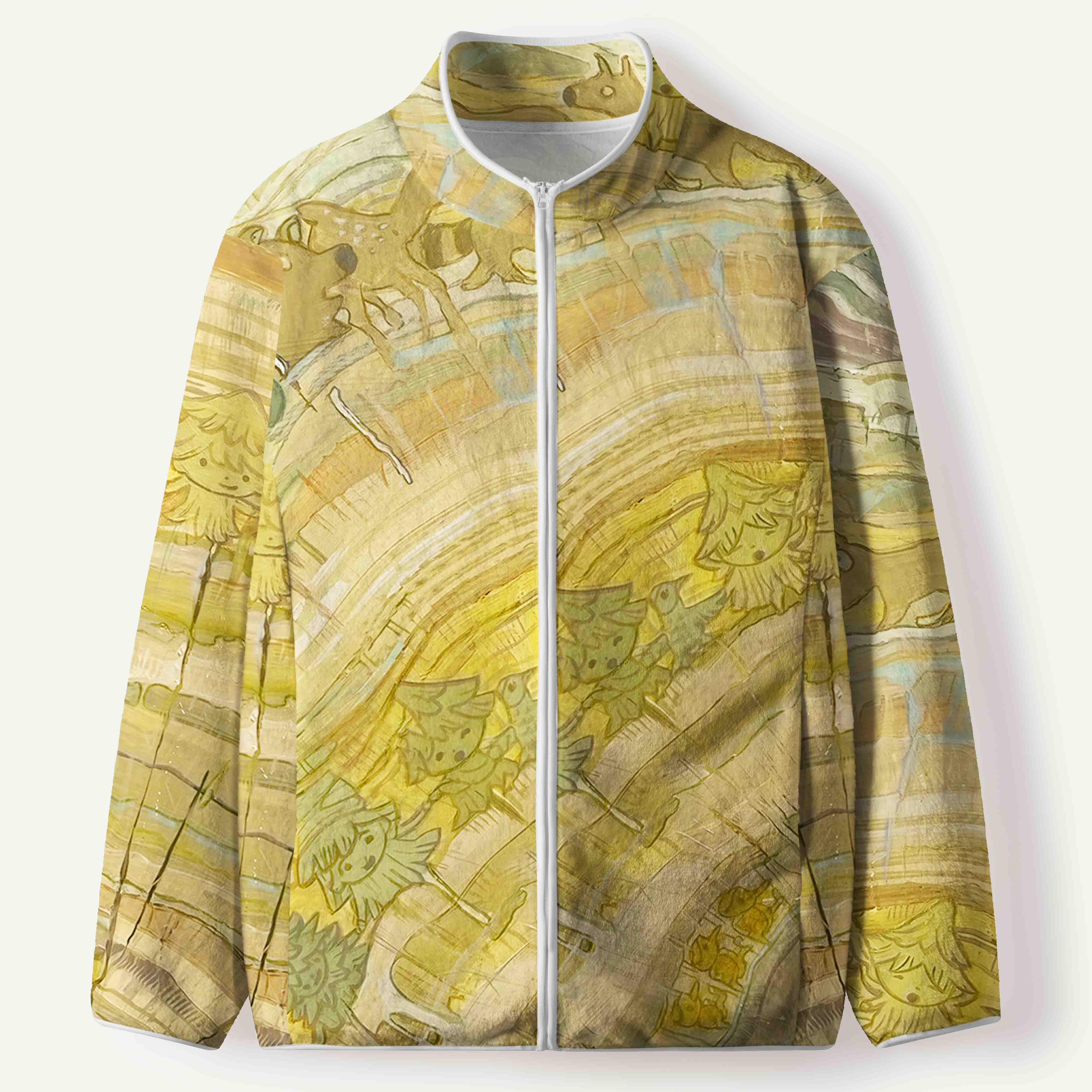 Wild Boar Forest Tree Ring Story Men's Flannel Zip Front Cardigan