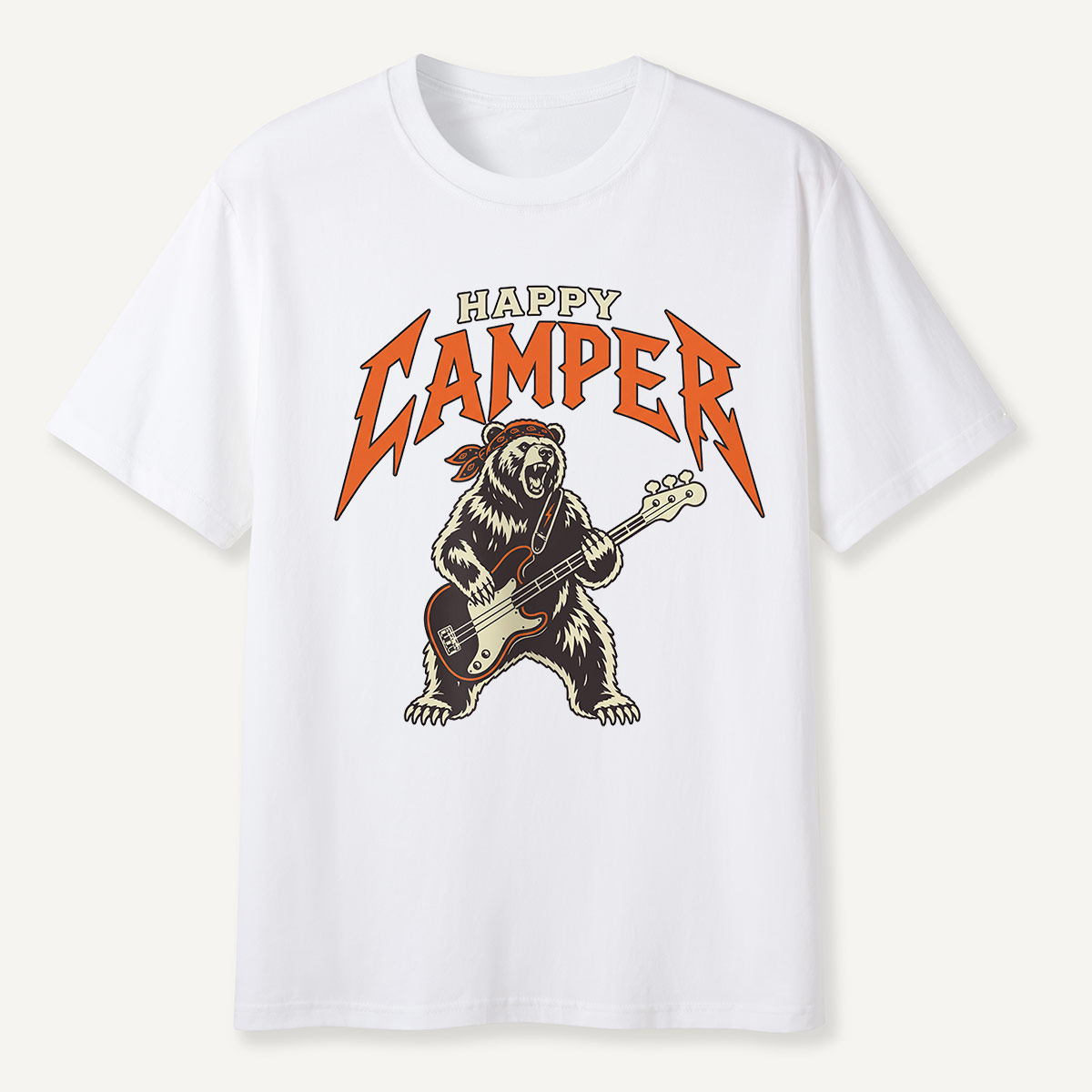 Happy Camper Rock Bear Bass Guitar T-Shirt