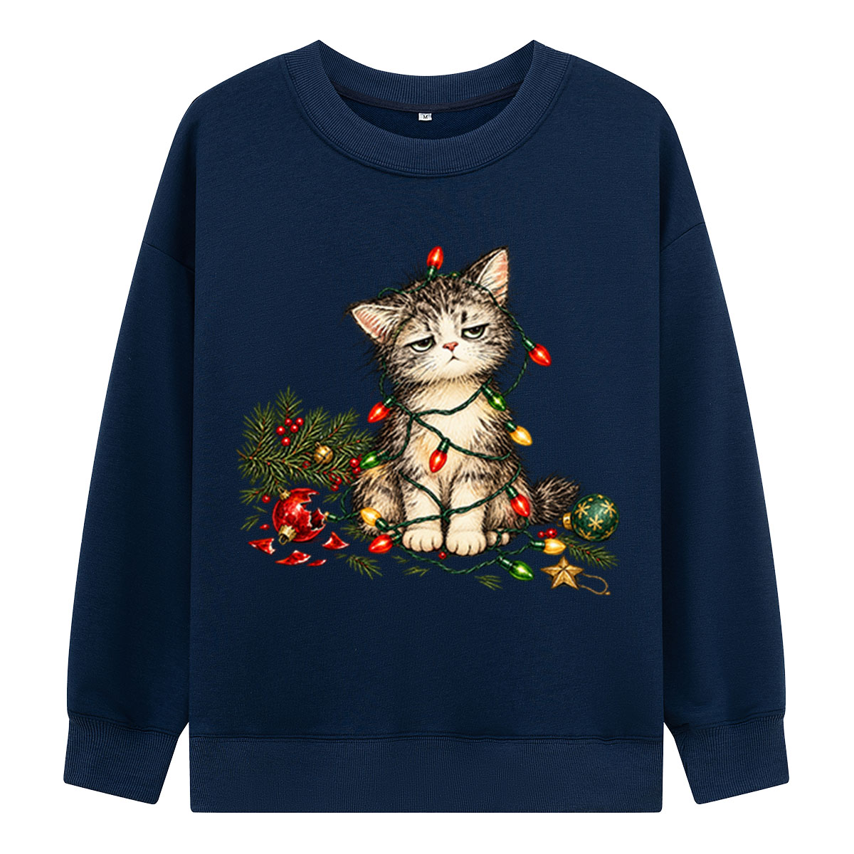 Grumpy Christmas Kitten Tangled In Holiday Lights Sweatshirts
