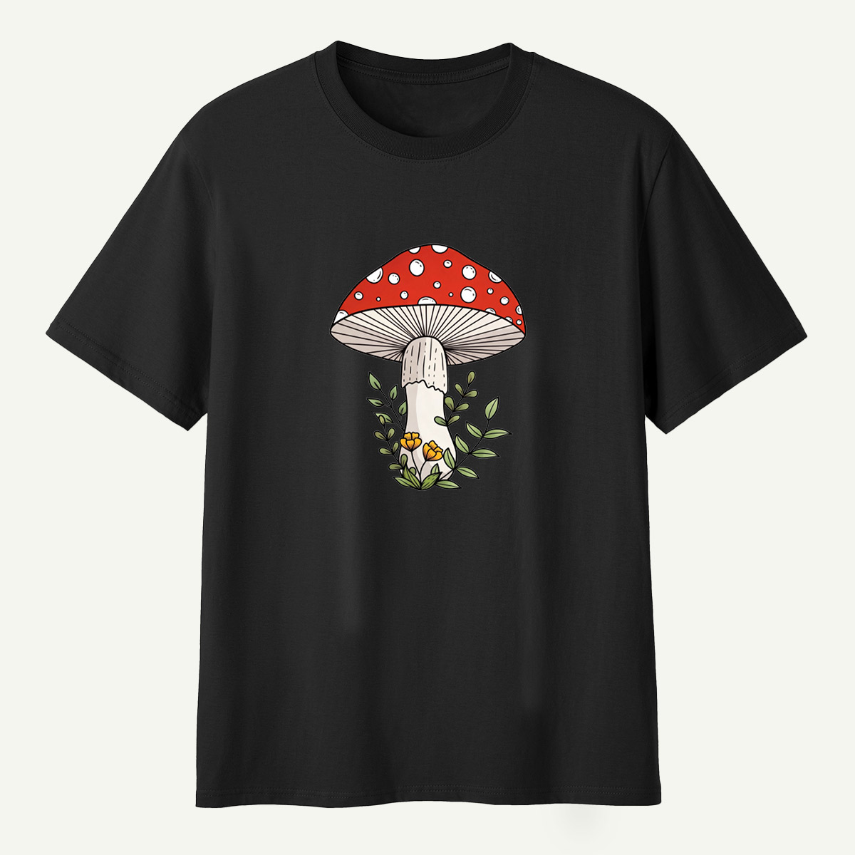 Red Amanita Mushroom Wildflower Botanical Illustration T-Shirt