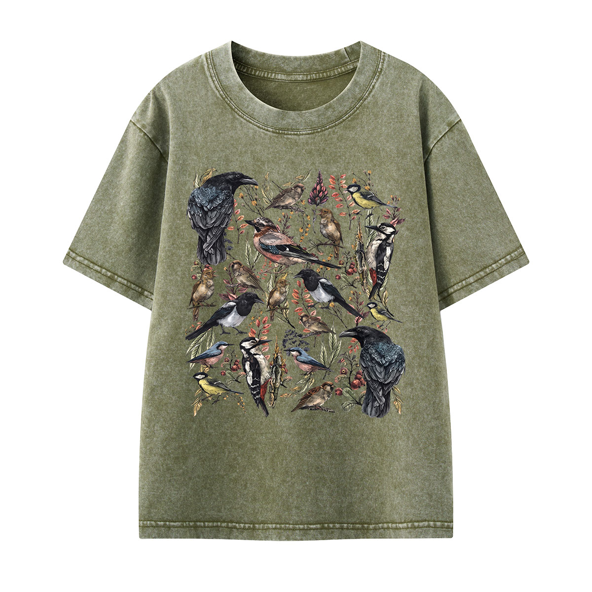 Vintage Wild Birds Botanical Kids Washed T-Shirt