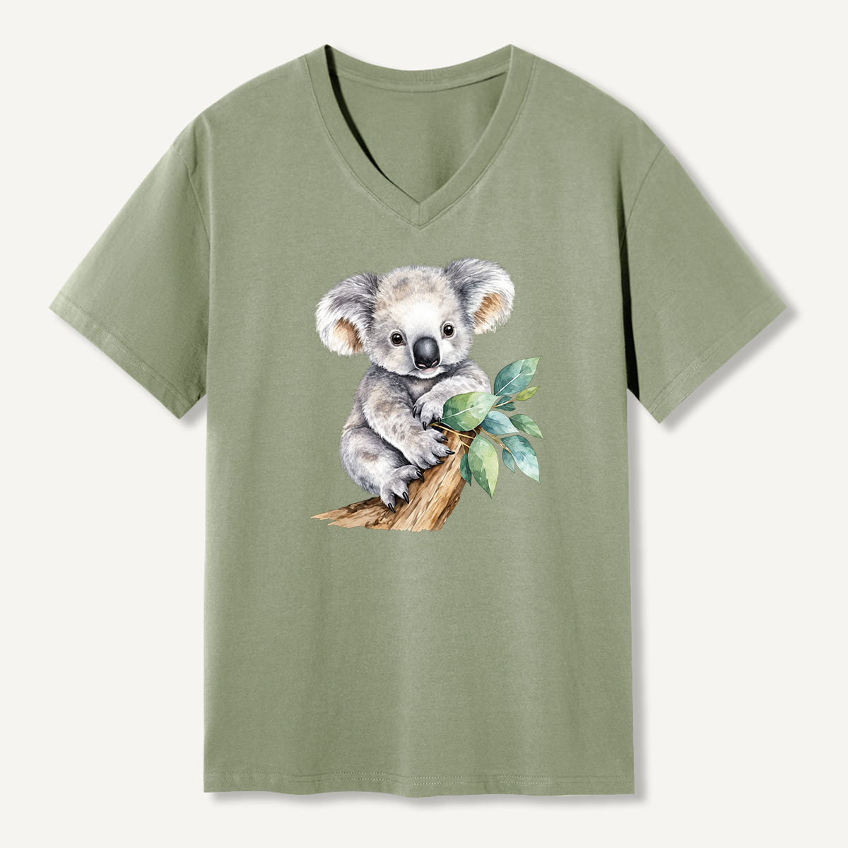 Koala On Branch Watercolor Portrait V-neck T-Shirt