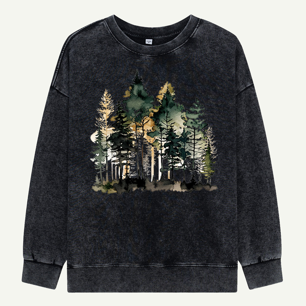 Watercolor Pine Forest Landscape Washed Sweatshirts