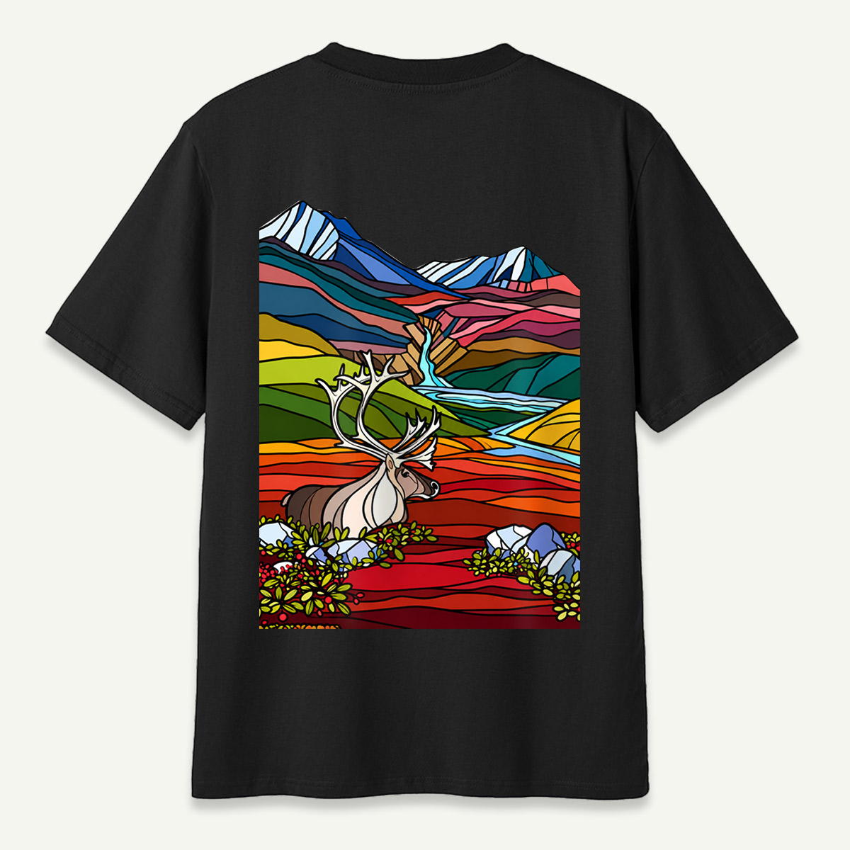 Caribou Tundra Mountain Valley Wilderness Landscape T-Shirt