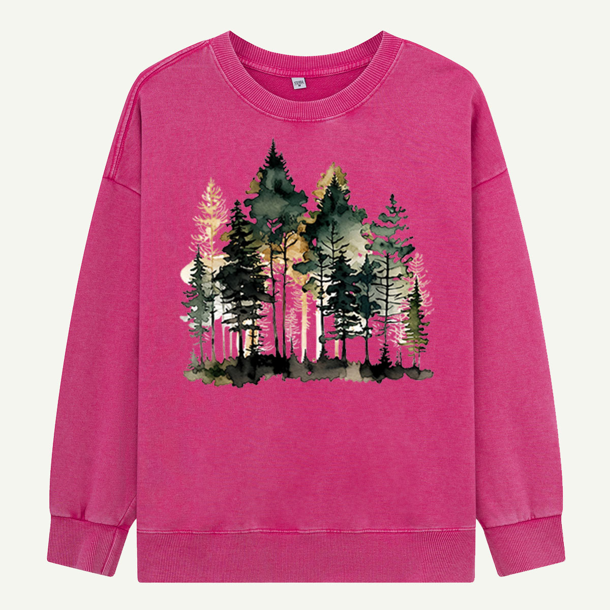 Watercolor Pine Forest Landscape Washed Sweatshirts