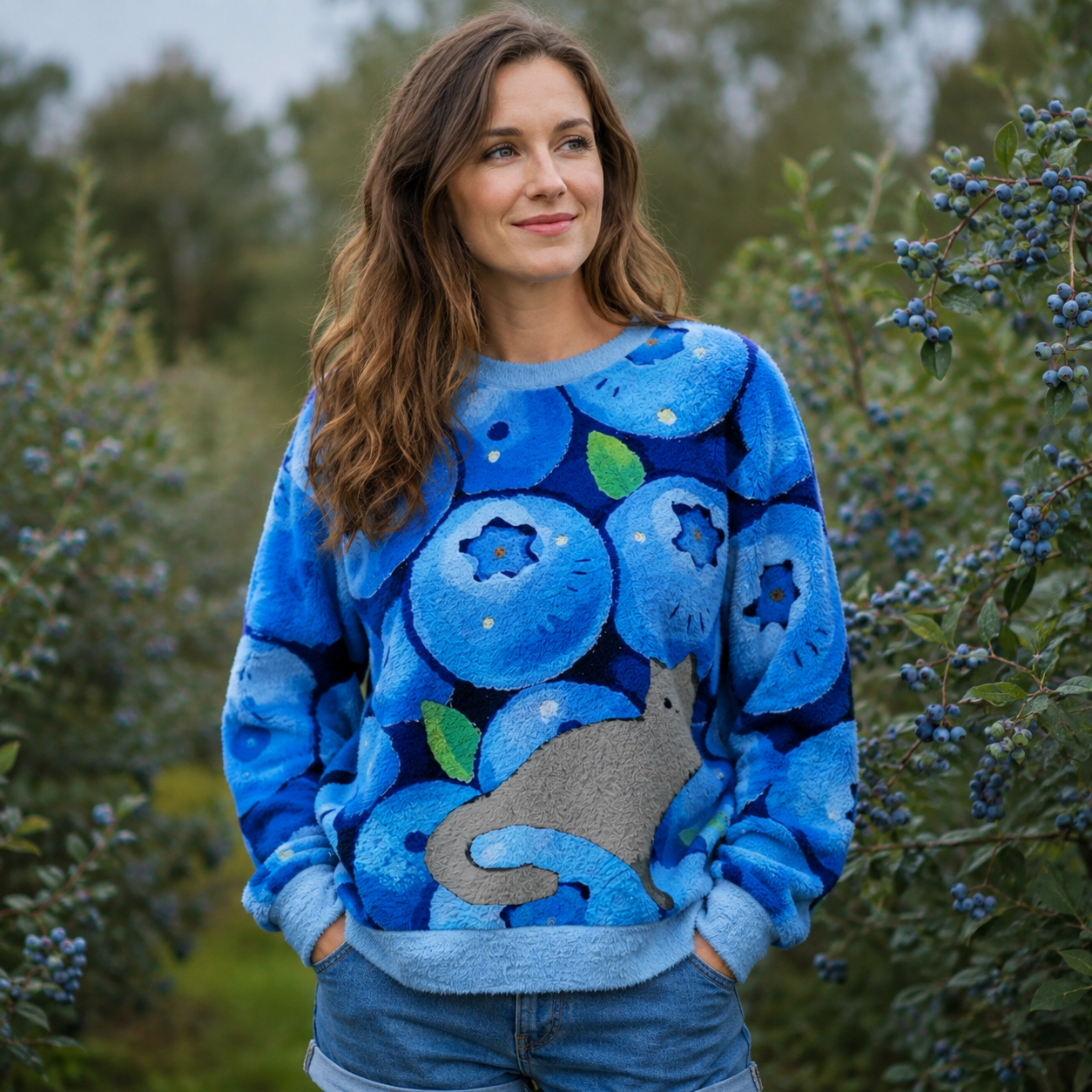 Blueberry Cat Hideaway Ugly Fuzzy Fleece Sweatshirt