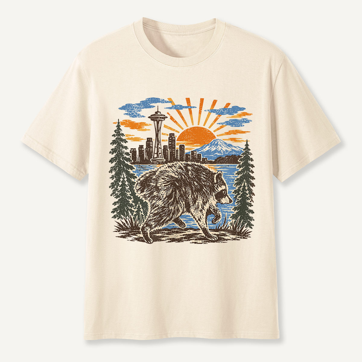 Jimothy Seattle Skyline Sunset Raccoon T-Shirt