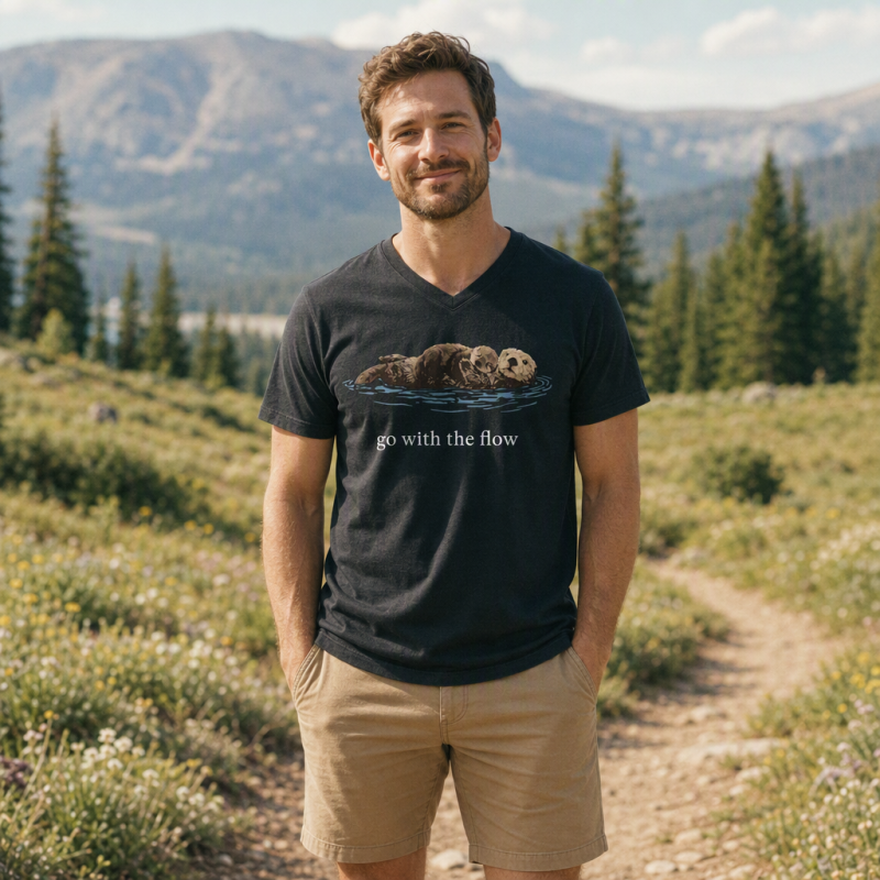 Go With The Flow Sea Otter Wildlife Nature V-neck T-Shirt