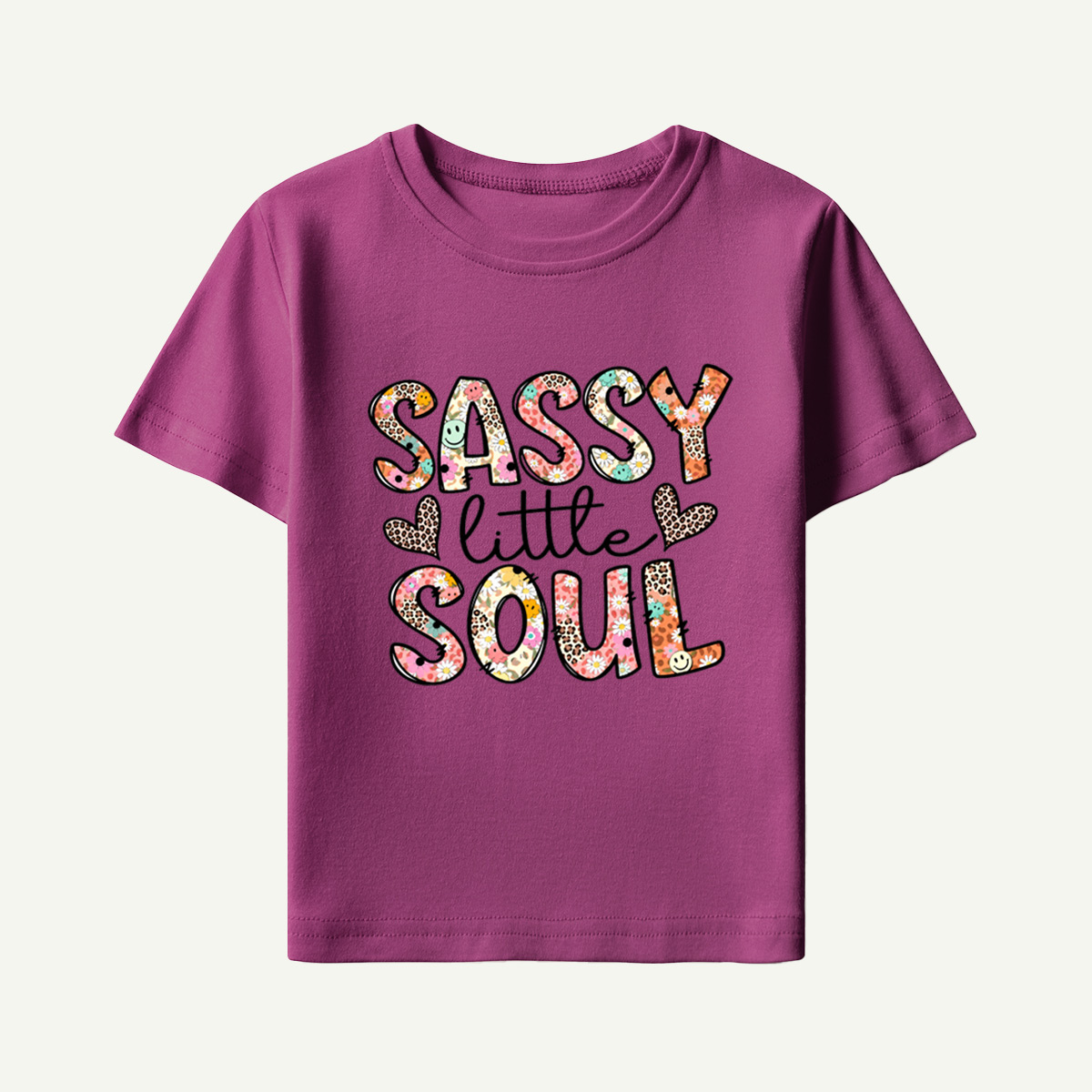 Sassy Little Soul Floral Leopard Typography Kids T-Shirt