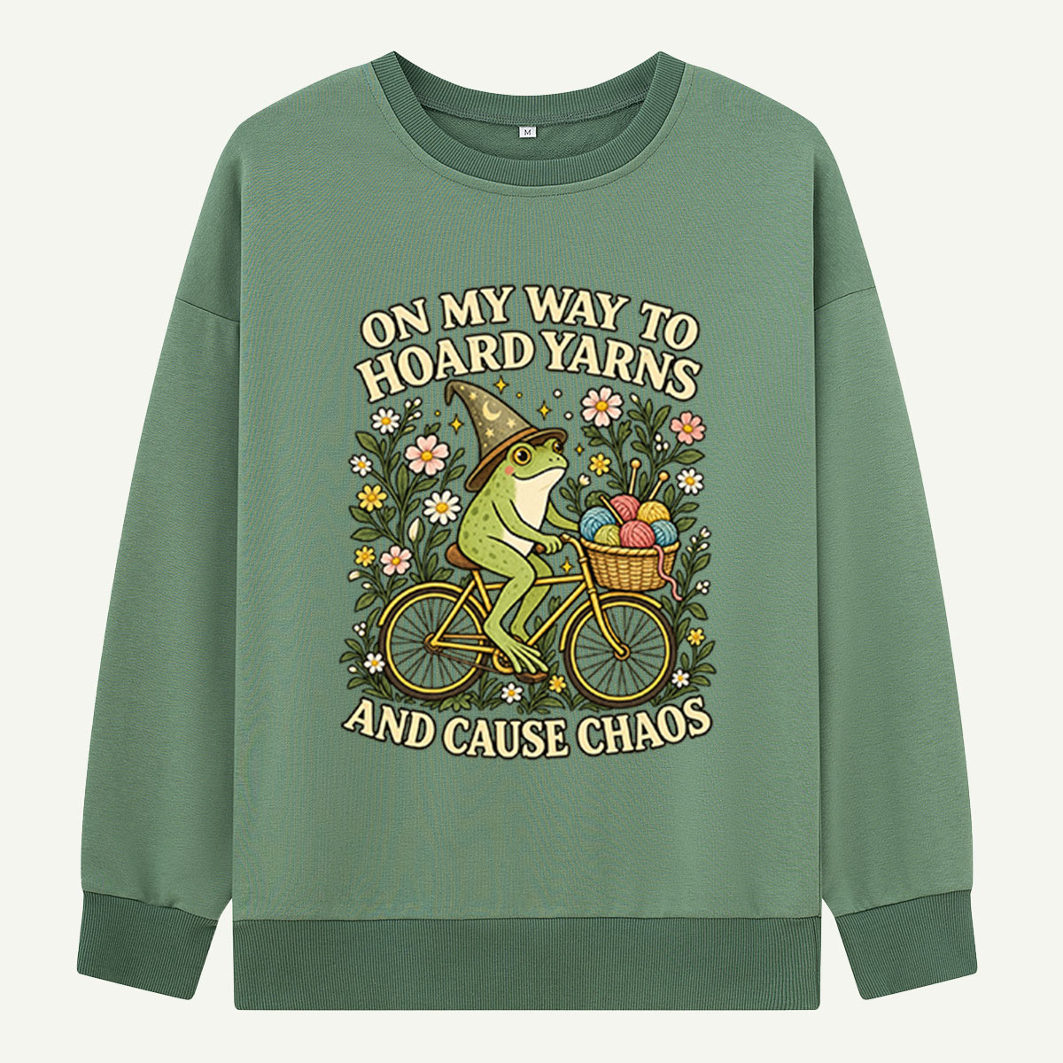 On My Way To Hoard Yarns And Cause Chaos Frog Bicycle Sweatshirts