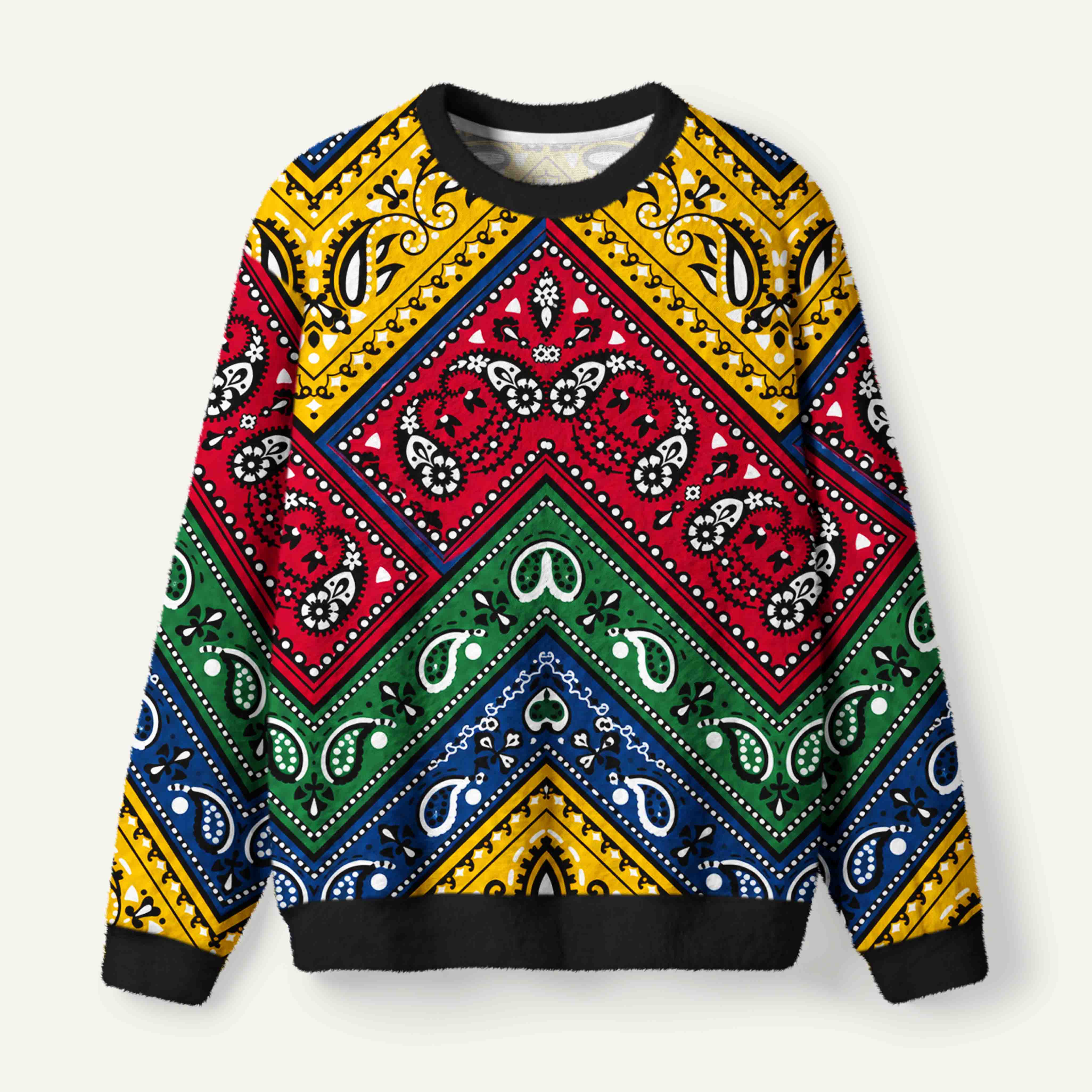 Colorful Paisley Chevron Bandana Geometric Pattern Ugly Fuzzy Fleece Sweatshirt