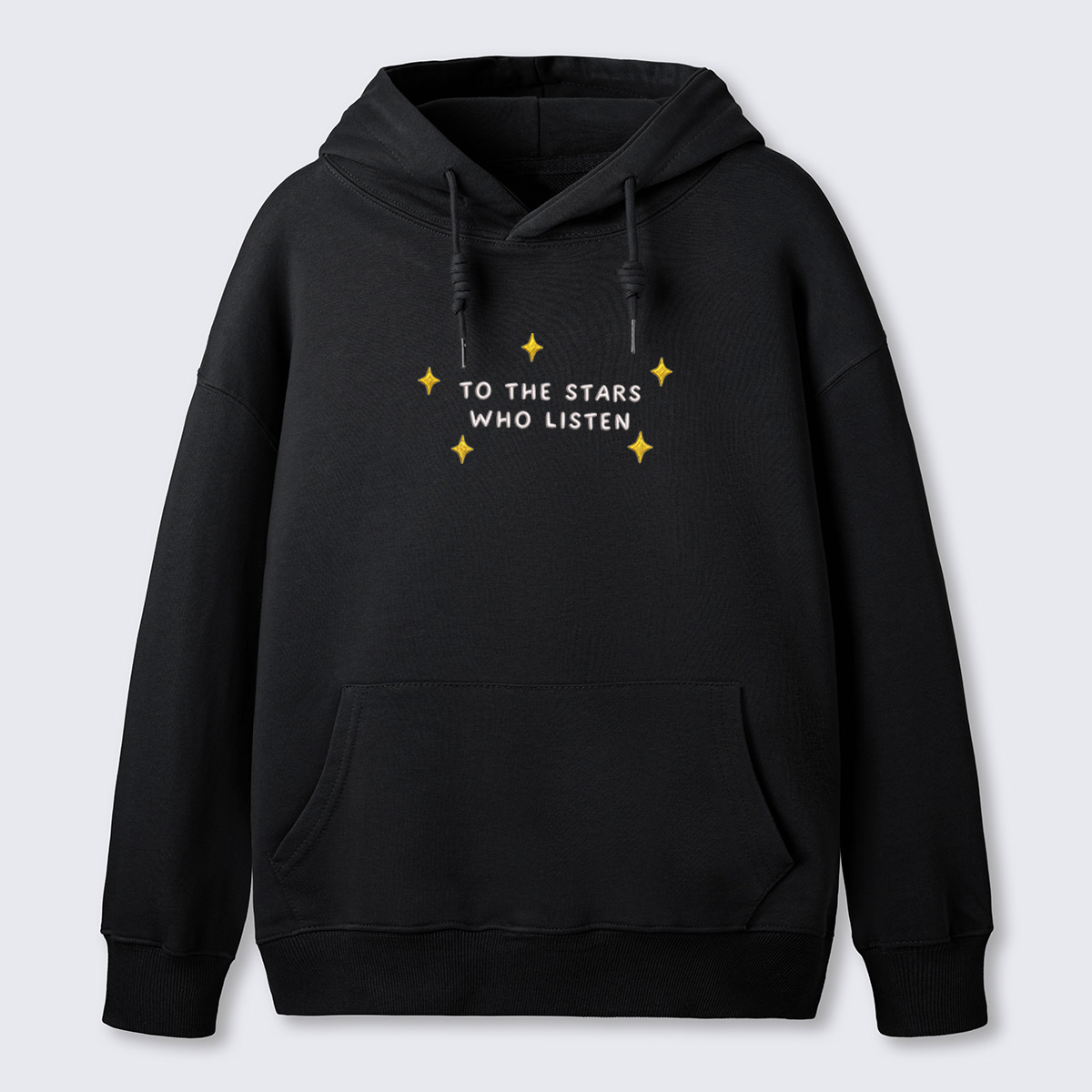 To The Stars You Listen Quote Embroidered Cotton Hoodie