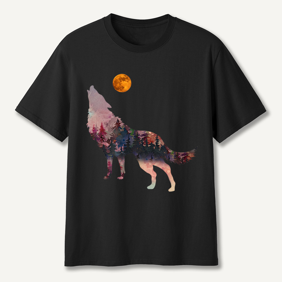 Howling Wolf Double Exposure Forest T-Shirt
