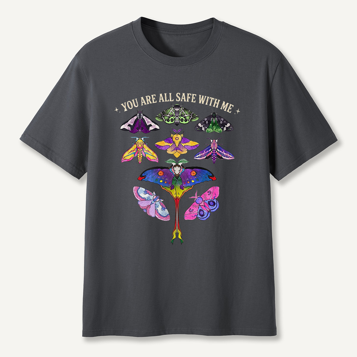 You Are Safe With Me Colorful Moth T-Shirt