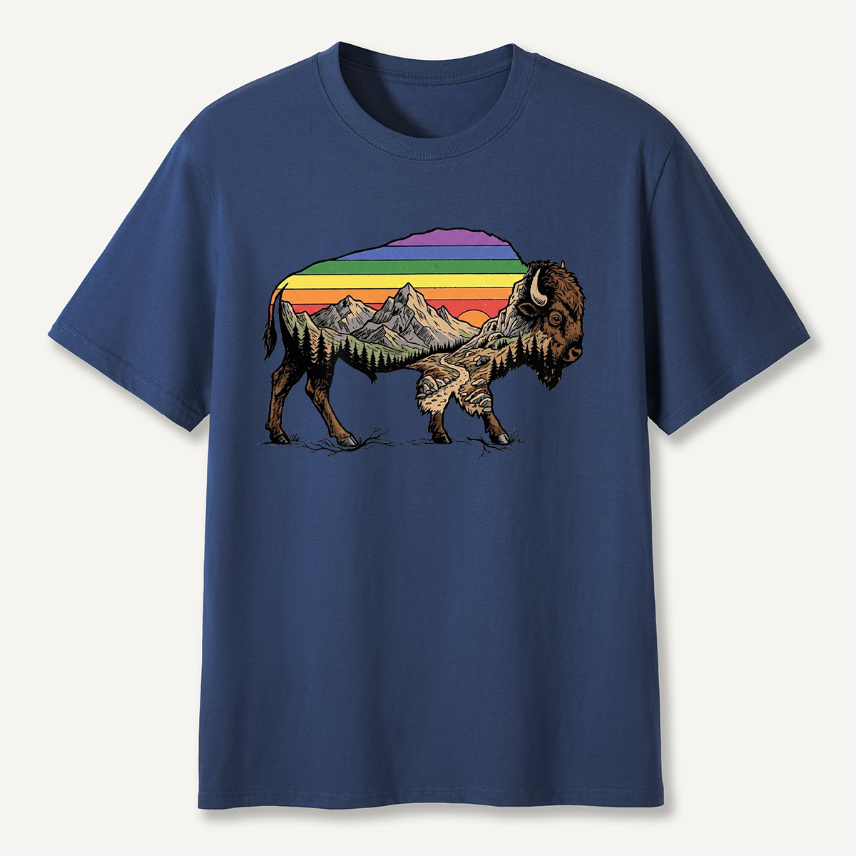 Mountain Sunset Bison Silhouette T-Shirt