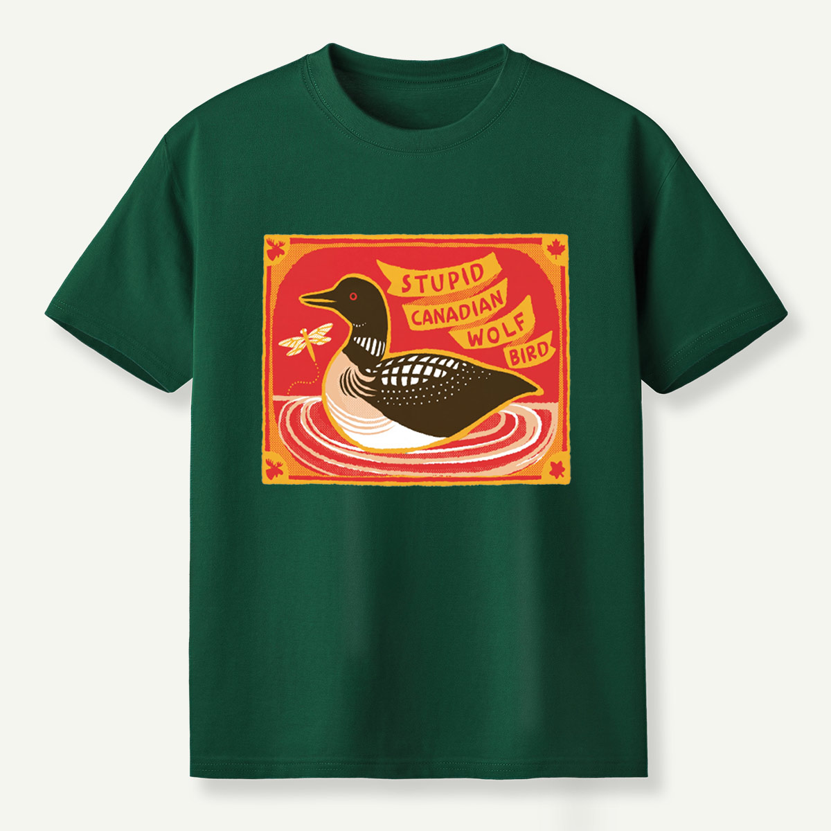Stupid Canadian Wolf Bird Duck Lake Wildlife Retro Illustration T-Shirt