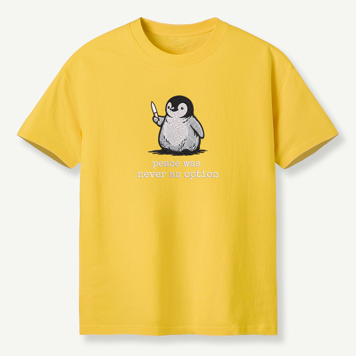 Peace Was Never An Option Penguin Embroidered T-Shirt