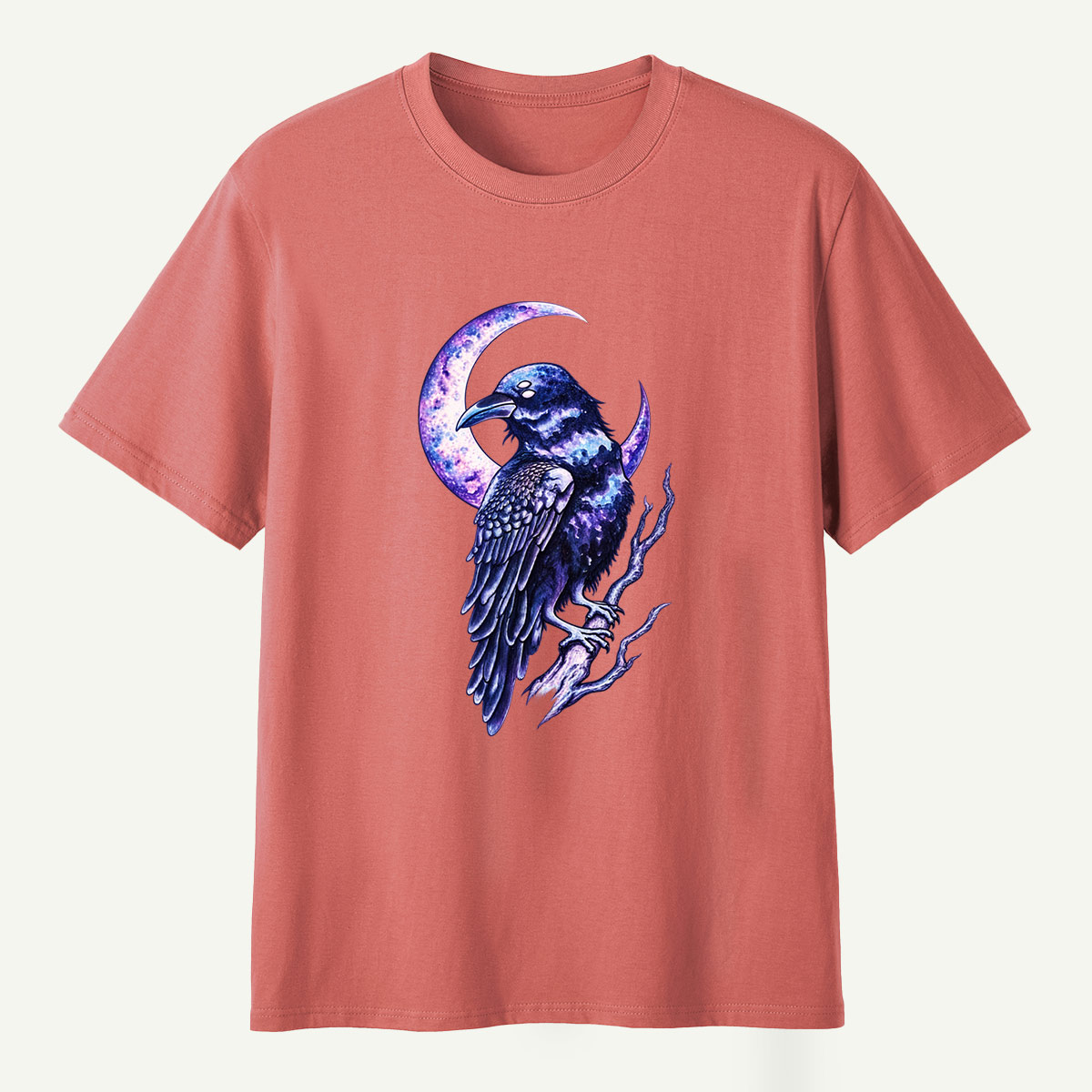 Galaxy Raven Crescent Moon Celestial Art T-Shirt