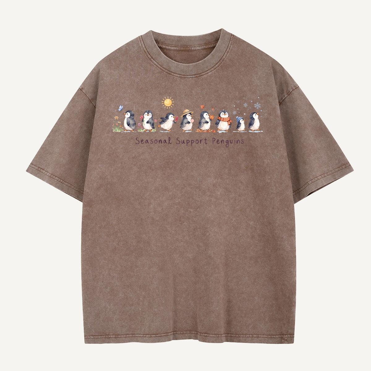 Peace Love Penguins Hand Signs Washed T-Shirt