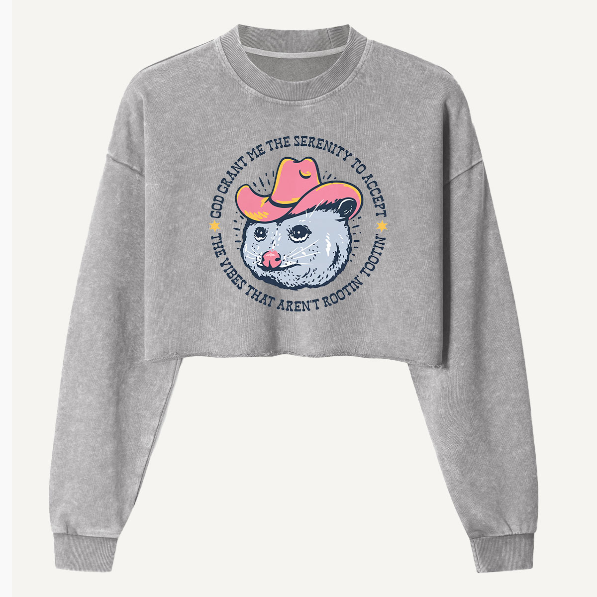 God Grant Me The Serenity Cowboy Opossum Women's Washed Cropped Sweatshirt