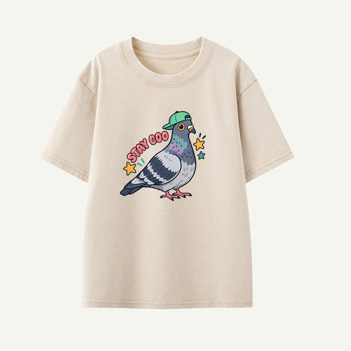 Stay Coo Cool Pigeon Graphic Kids Washed T-Shirt