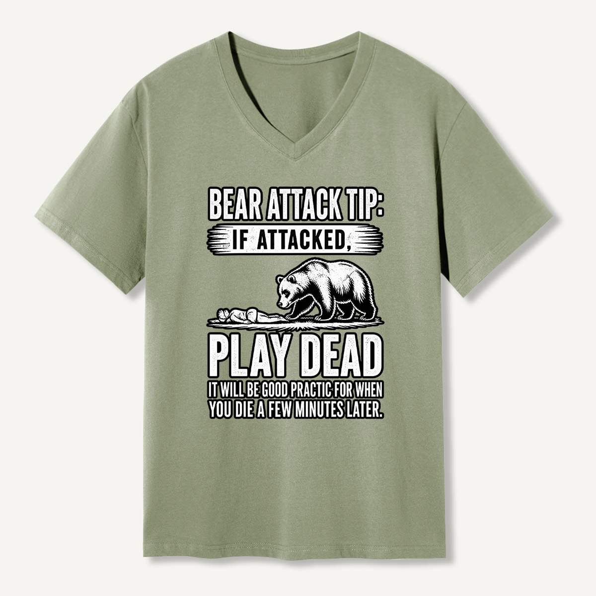 Bear Attack Tip Play Dead Vintage Black Bear Warning V-neck T-Shirt