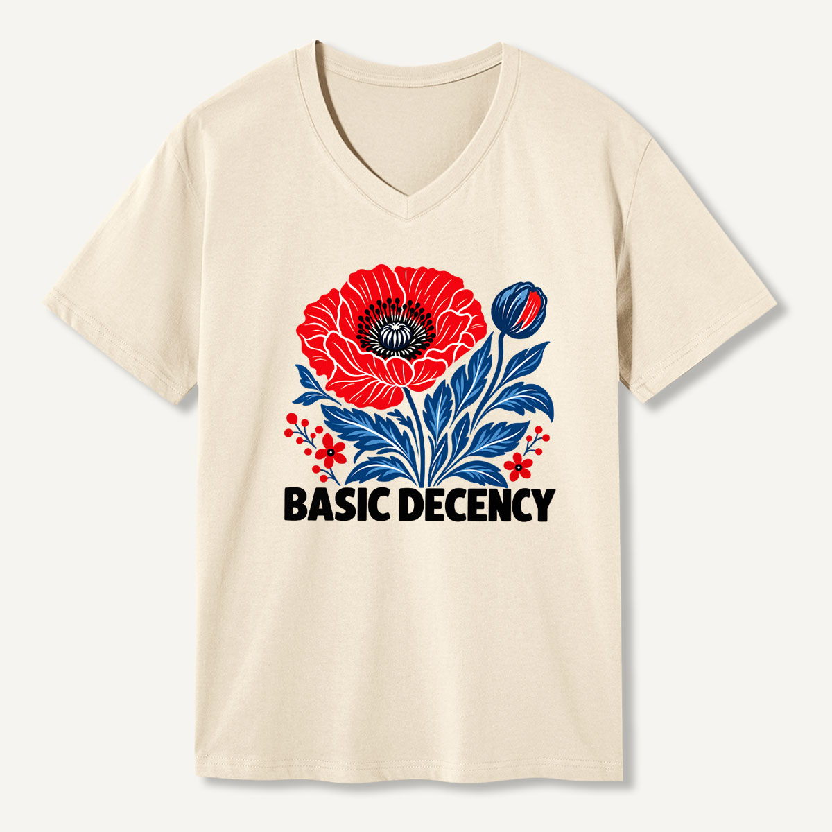 Basic Decency Poppy Floral V-neck T-Shirt