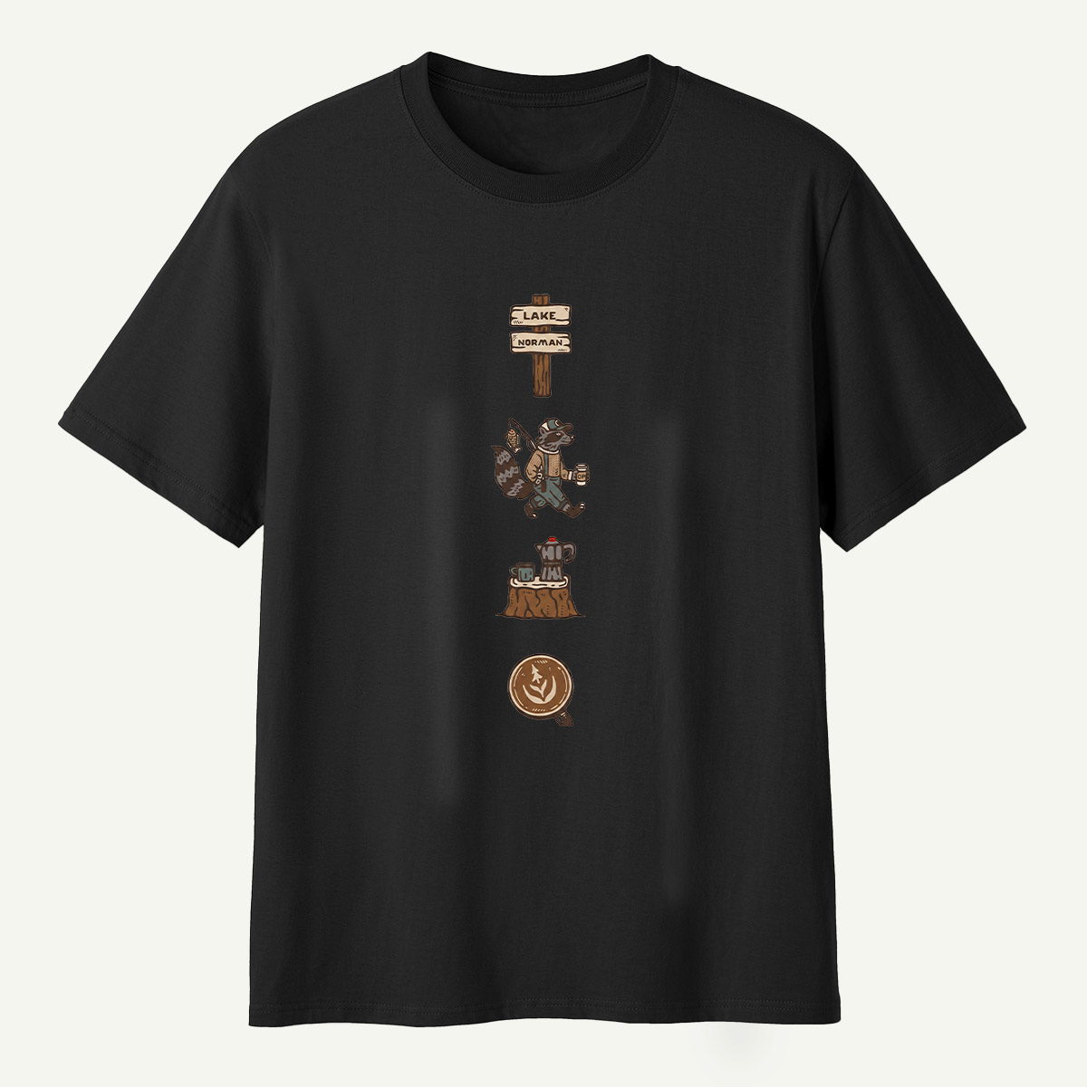 Lake Norman Raccoon Fishing And Coffee T-Shirt