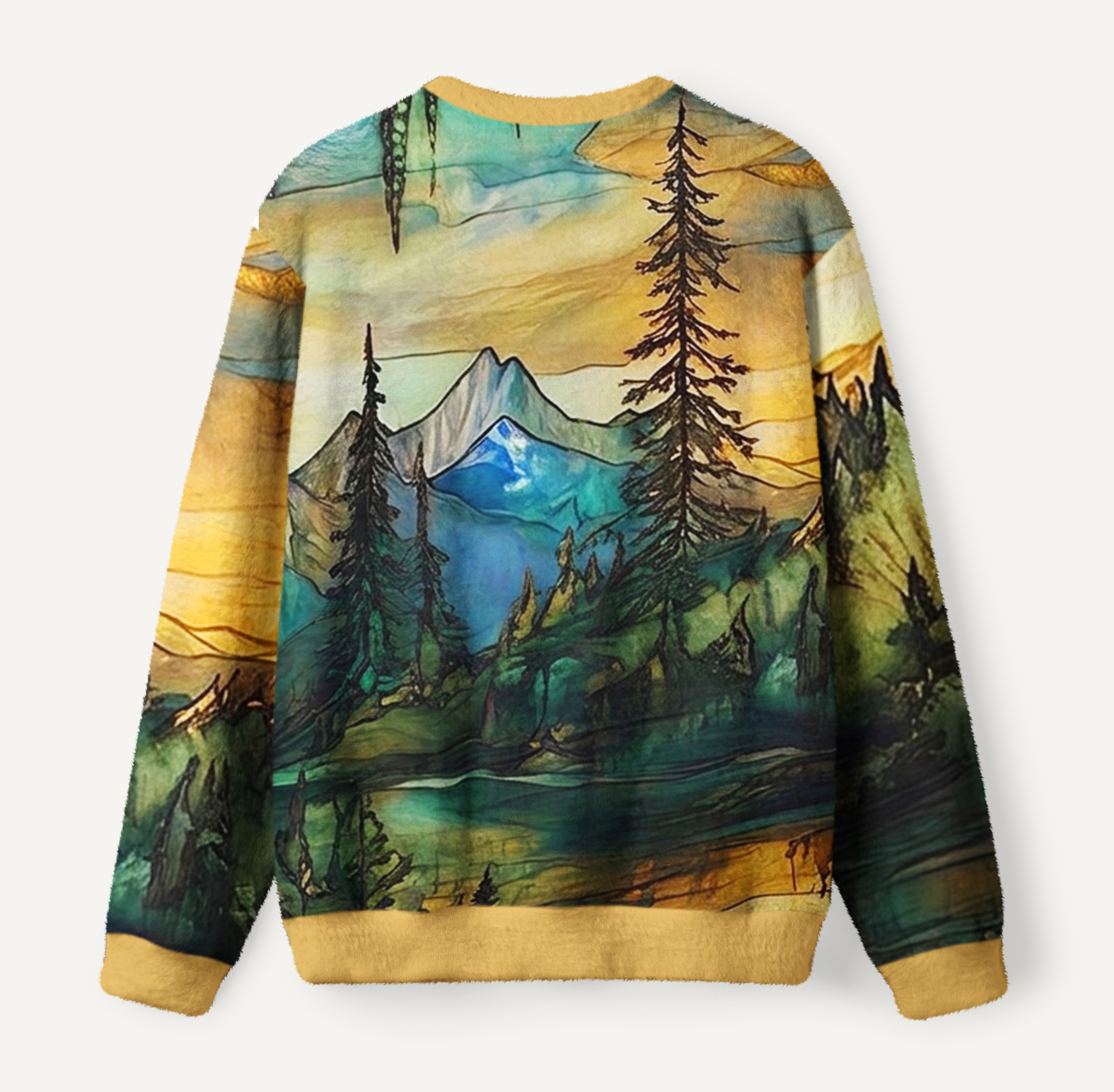 Sunset Alpine Forest Landscap Ugly Fuzzy Fleece Sweatshirt