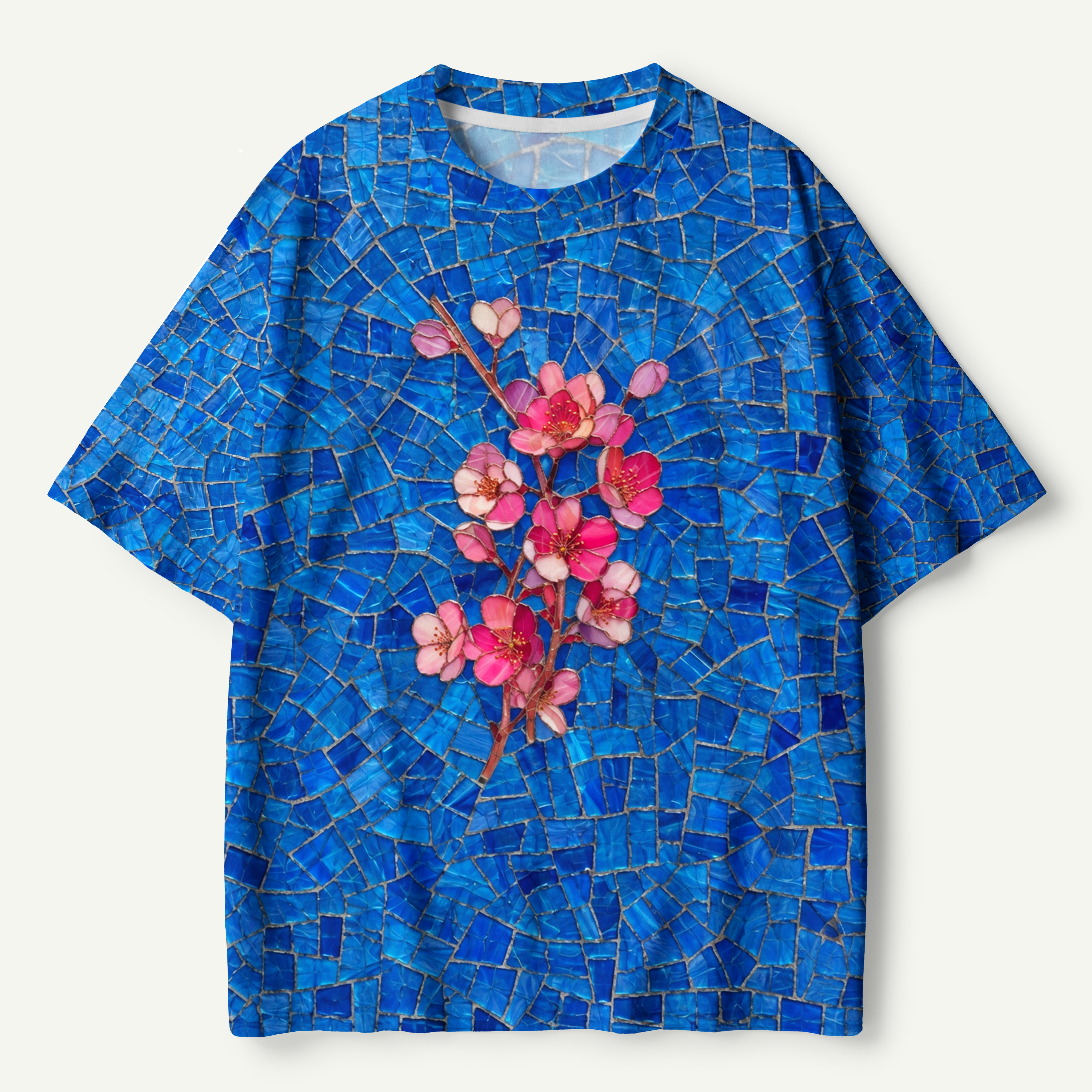 Blossom On Blue Mosaic Premium Pure Cotton Tee