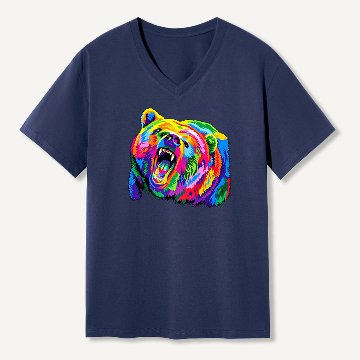 Neon Roaring Bear Portrait V-neck T-Shirt