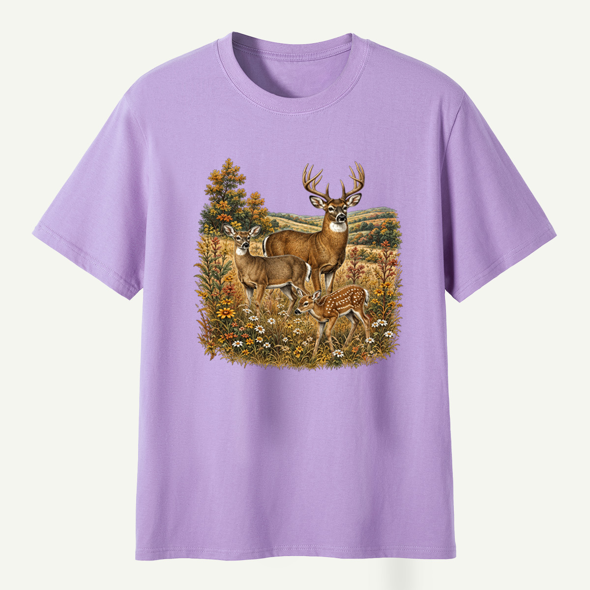 Autumn Deer Family Meadow Scene T-Shirt