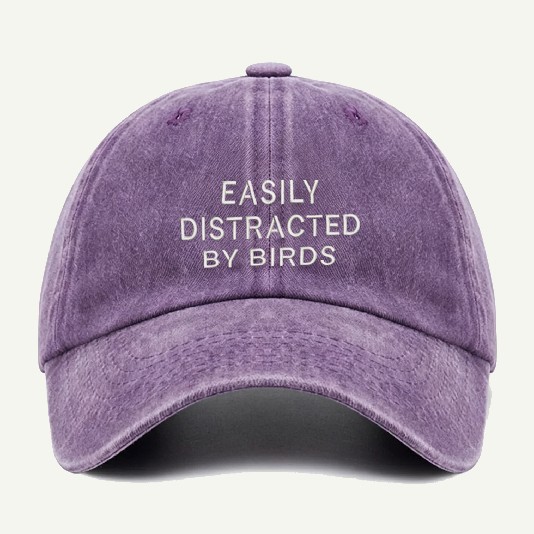 Easily Distracted By Birds Washed Embroidered Hat